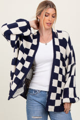 Navy Checkered Oversized Cardigan