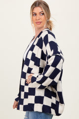 Navy Checkered Oversized Cardigan