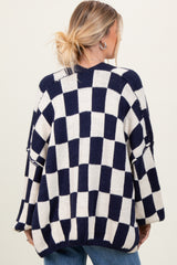 Navy Checkered Oversized Cardigan