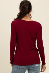 Burgundy Ribbed Knit Long Sleeve Lettuce Hem Top