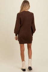 Brown Half Button Up Maternity Mini Sweater Dress