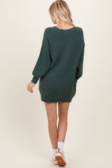 Forest Green Half Button Up Mini Sweater Dress