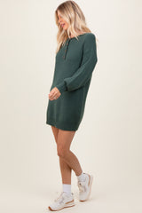 Forest Green Half Button Up Mini Sweater Dress