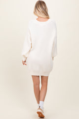 Cream Half Button Up Mini Sweater Dress