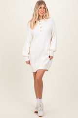 Cream Half Button Up Maternity Mini Sweater Dress