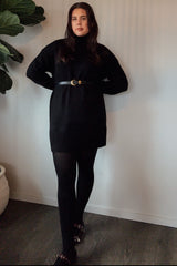 Black Turtle Neck Mini Sweater Dress