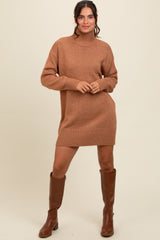 Camel Turtle Neck Mini Sweater Dress