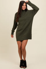 Olive Turtle Neck Mini Sweater Dress