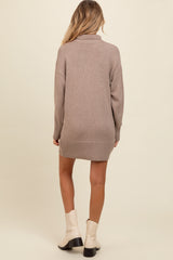 Light Taupe Turtle Neck Maternity Mini Sweater Dress