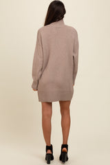 Light Taupe Turtle Neck Mini Sweater Dress