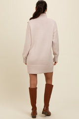 Beige Turtle Neck Mini Sweater Dress