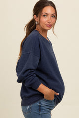 Navy Blue Heather Crewneck Maternity Sweatshirt