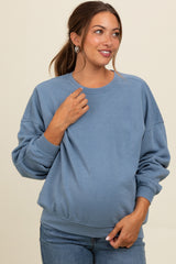 Blue Heather Crewneck Maternity Sweatshirt