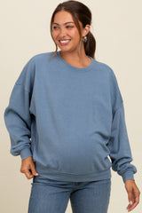 Blue Heather Crewneck Maternity Sweatshirt