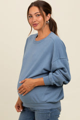 Blue Heather Crewneck Maternity Sweatshirt