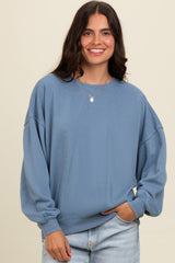 Blue Heather Crewneck Maternity Sweatshirt