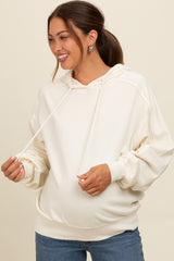 Cream Vintage Wash Oversized Maternity Drawstring Hoodie