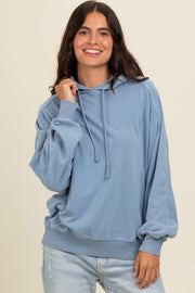 Blue Vintage Wash Oversized Drawstring Hoodie