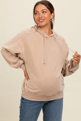 Light Taupe Vintage Wash Oversized Maternity Drawstring Hoodie