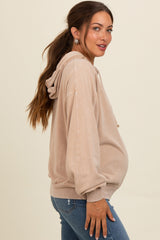 Light Taupe Vintage Wash Oversized Maternity Drawstring Hoodie