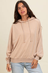 Light Taupe Vintage Wash Oversized Maternity Drawstring Hoodie