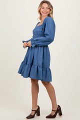 Blue Vintage Wash Chambray Smocked Midi Dress