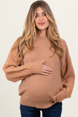 Camel Contrast Knit Sleeve Maternity Sweater