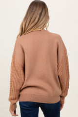 Camel Contrast Knit Sleeve Maternity Sweater