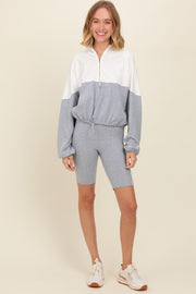 Heather Grey Colorblock Hoodie Shorts Set