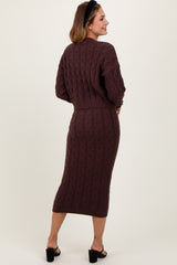 Brown Cable Knit Cropped Sweater Midi Skirt Set