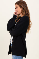 Black Knit Oversized Button Down V-Neck Cardigan