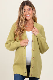 Light Olive Knit Oversized Button Down V-Neck Maternity Cardigan