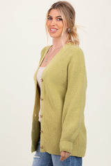 Light Olive Knit Oversized Button Down V-Neck Cardigan