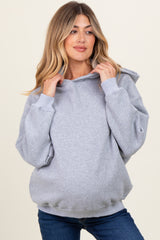 Heather Grey Fleece Oversized Pullover Maternity Hoodie