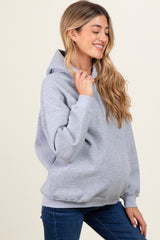 Heather Grey Fleece Oversized Pullover Maternity Hoodie