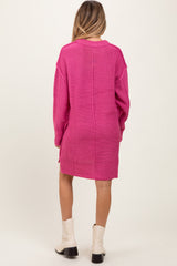 Dark Pink Exposed Seam Oversized Maternity Sweater Dress