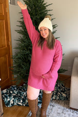 Dark Pink Exposed Seam Oversized Maternity Sweater Dress