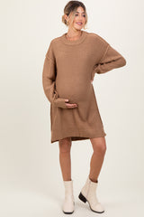 Mocha Exposed Seam Oversized Maternity Sweater Dress