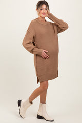 Mocha Exposed Seam Oversized Maternity Sweater Dress