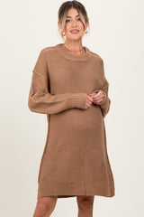 Mocha Exposed Seam Oversized Maternity Sweater Dress