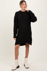 Black Exposed Seam Oversized Maternity Sweater Dress