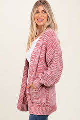 Brick Two Toned Oversized Cable Knit Cardigan