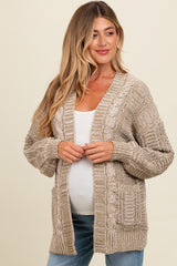 Olive Two Toned Oversized Cable Knit Maternity Cardigan