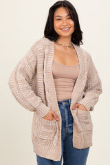 Beige Two Toned Oversized Cable Knit Cardigan