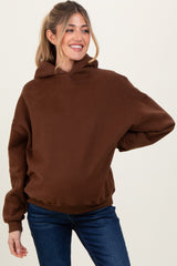 Brown Fleece Oversized Pullover Maternity Hoodie