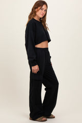 Black Oversized Crop Sweatshirt Cargo Sweatpant Set