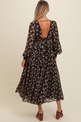 Black Floral Chiffon Twist Wrap Maternity Maxi