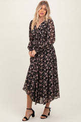 Black Floral Chiffon Twist Wrap Maxi