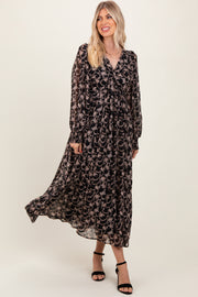 Black Floral Chiffon Twist Wrap Maxi