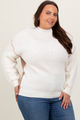 Ivory Mock Neck Colorblock Plus Sweater